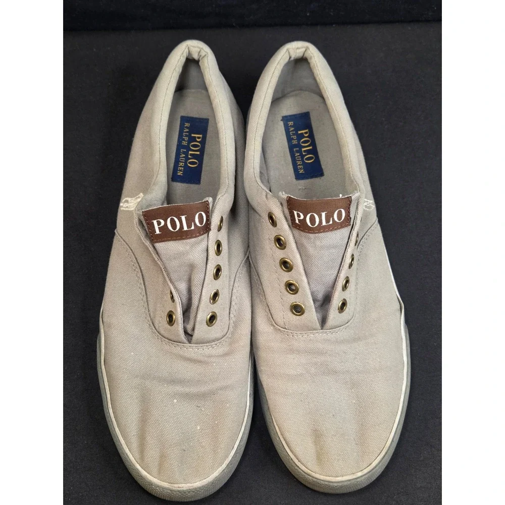 Polo Ralph Lauren Forestmont II Tan Canvas Laceless Sneakers Mens 10.5D